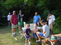 Gathering of fathers and sons before canoeing.